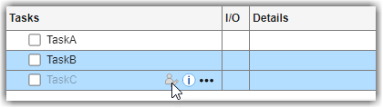 Process Advisor tasks column showing TaskA before TaskB and TaskC disabled because it depends on TaskB