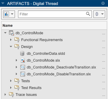 Artifacts panel showing design artifacts for the unit cc_ControlMode