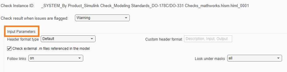 Model Advisor check with input parameters