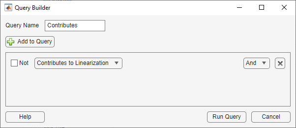 Query Build dialog box showing the configuration for the Contributes custom query, which contains one criterion.