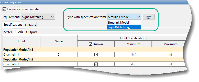 Simulink Model is selected in the Sync with specification from drop-down list