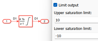 Integrator block with saturation limits.