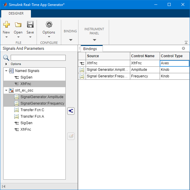 By editing the Control Type, you select the app interface for a signal or parameter in the generated app.