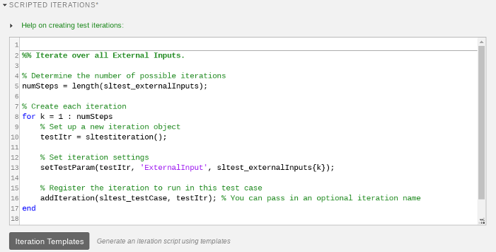 Scripted iterations section of the Test Manager