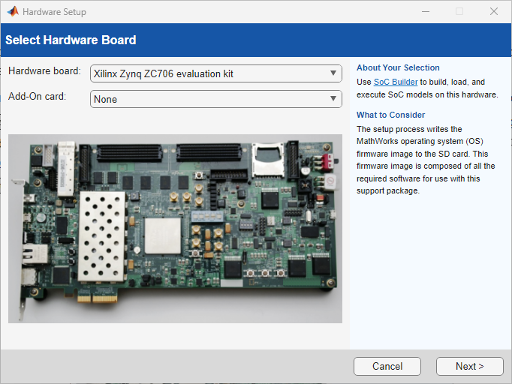 Hardware selection step in setup.