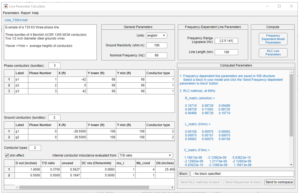 Power Line Parameters app