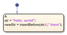 Stateflow chart that uses the insertBefore operator in a state.