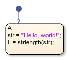 Stateflow chart that uses the string operator in a state.