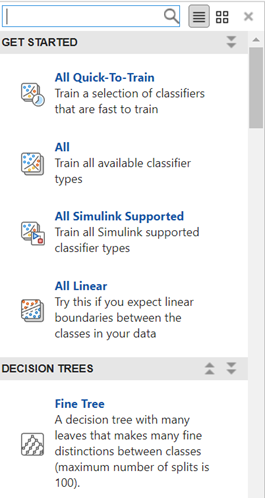 Details view of the classifiers in the Models gallery