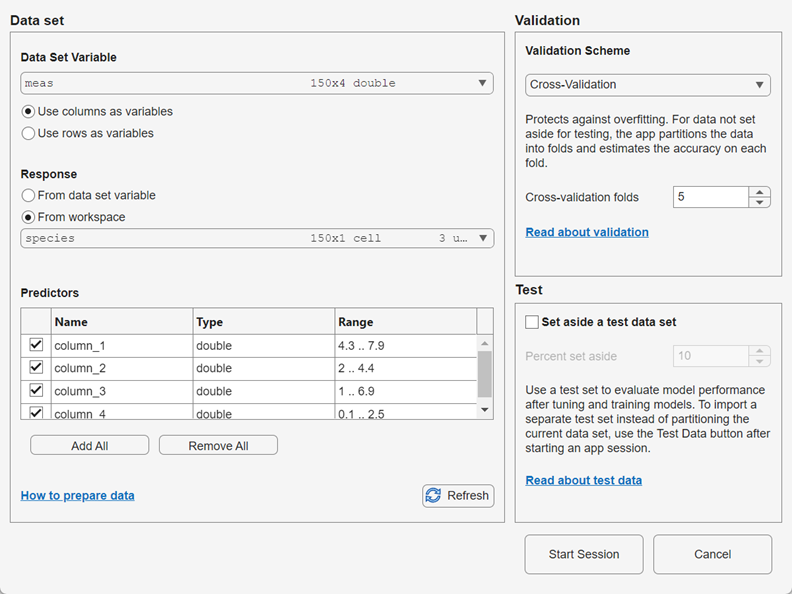 New session dialog window