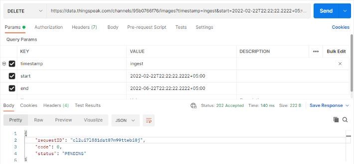 Postman query parameters for image delete