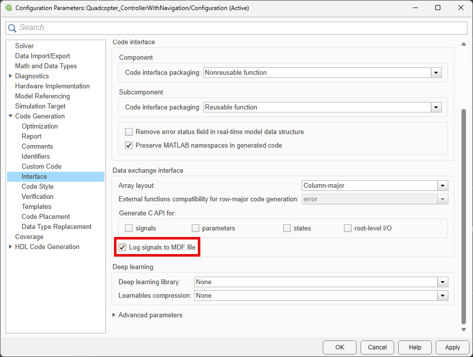 Log signals to MDF file option.