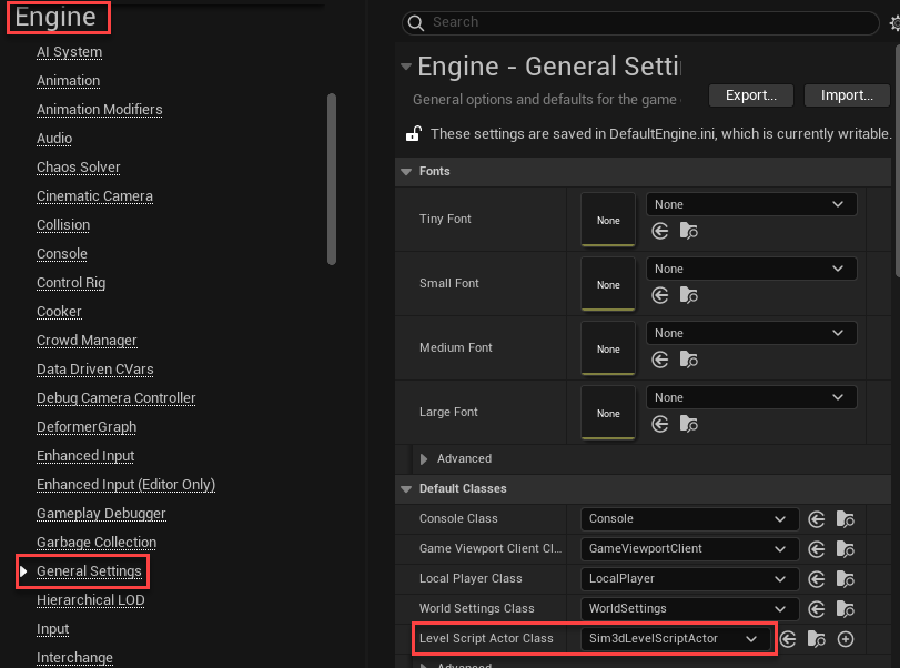 Unreal Editor General Setting menu