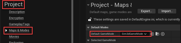 Unreal Editor Project in Project Settings