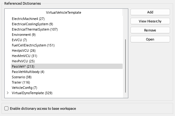 Virtual vehicle template passveh data dictionary