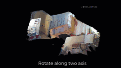 Animation displaying the view in a scene using the capability to rotate between the X-, Y-, and Z- dimensions.