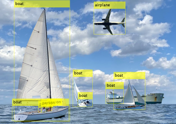 Bounding box and label output from the pretrained YOLOX detector object is overlayed on the RGB test image