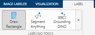 Label tab showing AI-assisted automation algorithms for Rectangle ROI label type in the Image Labeler app.