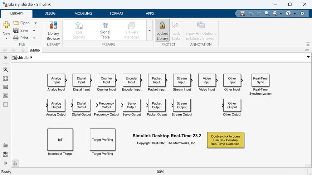 Library of blocks for Simulink Desktop Real-Time.