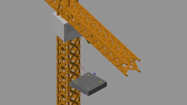 Modeling of crane mechanics for simulating crane duty cycles. Early identification of functional requirements feasibility by evaluating forces and torques in the machine under operating conditions.